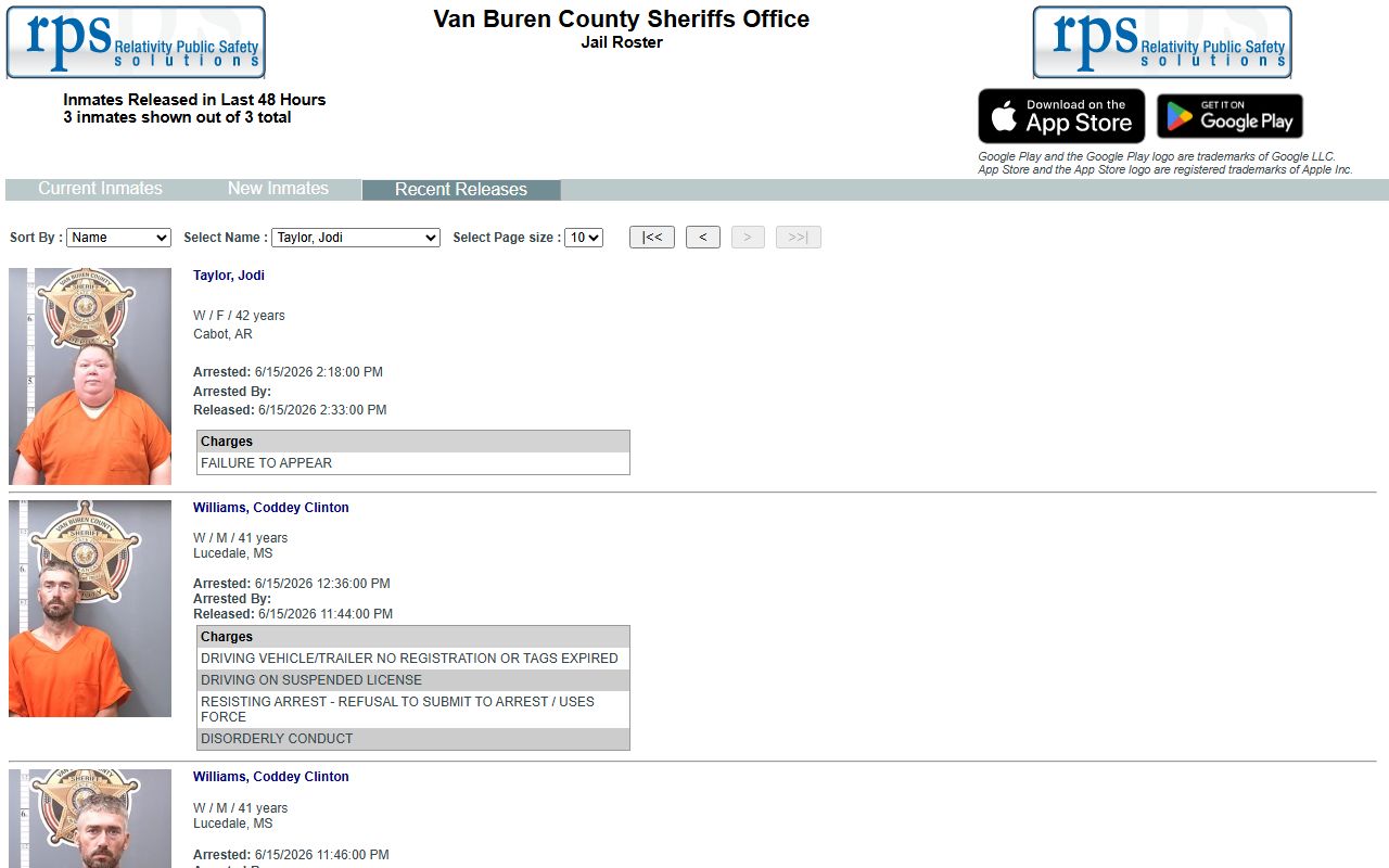 Van Buren County jail mugshots recent releases last 48 hours roster